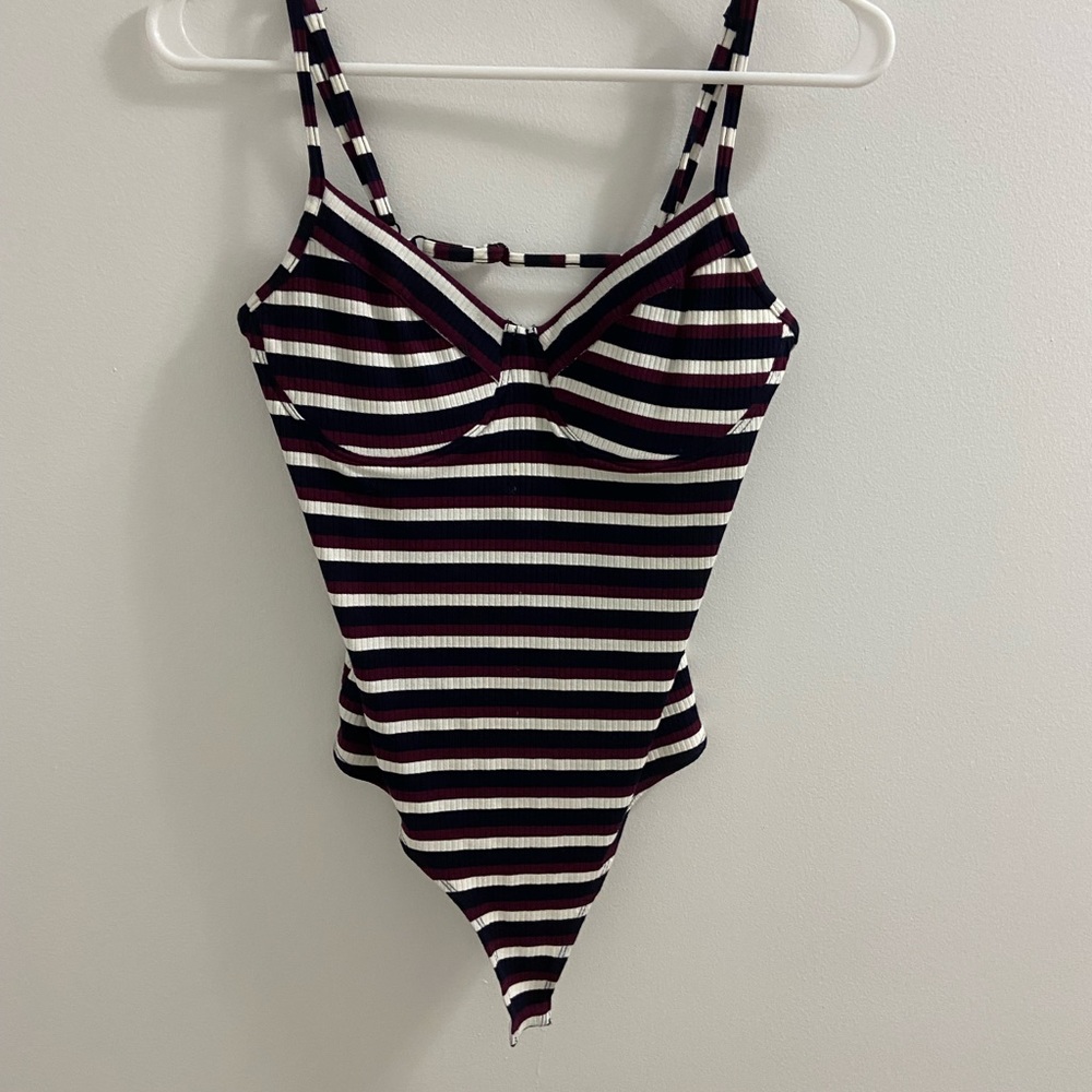 Striped body suit with open back